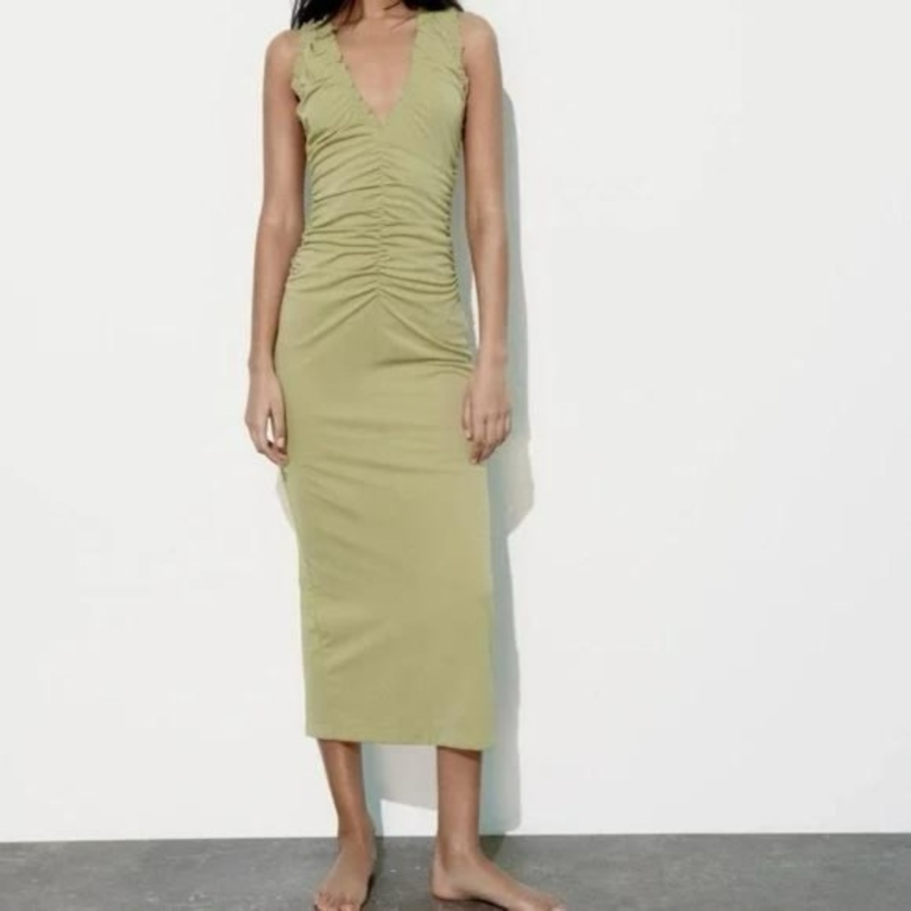 Zara green rouched dress